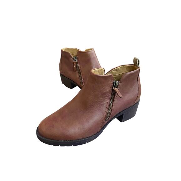 Hush Puppies Shoes - Hush Puppies Hadley Women's Bootie Shoes 6.5 Brown Cognac Side Zip Leather Boots
